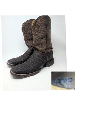 Cavenders Caiman Cowboy Leather Boots 10D Brown Square Toe